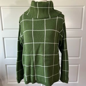 Green Plaid Turtleneck‎ Sweater Oversized Cozy Pullover Top